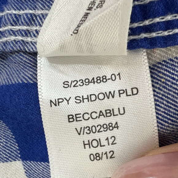 UNISEX Gap Shadow Blue Plaid Slim Fit Button Down Over Sized Shirt Top Medium M - Picture 8 of 9